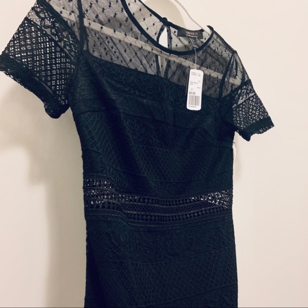 NWT Forever 21 Black Dress with Sheer Detail